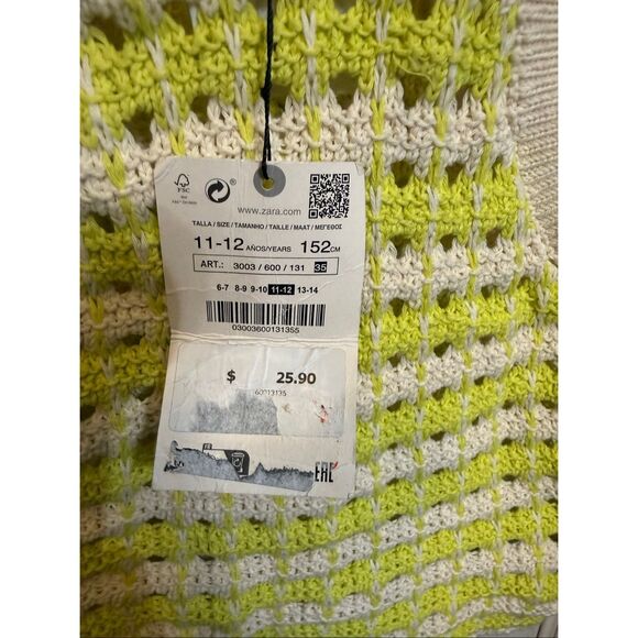 Zara Girls Crochet Open Knit Halter Cropped Top Green Beige Size 11-12 NWT - Picture 3 of 8